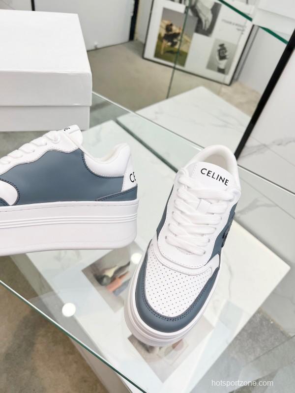 2025 Women Celine White Gray Leather Platform Sneakers LY00360