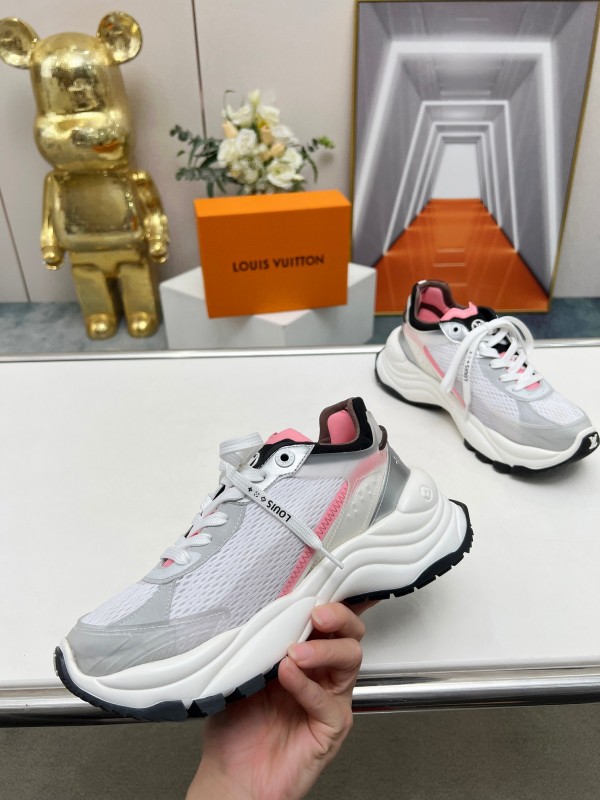 2025 Unisex Louis Vuitton White Pink Mesh Leather Sneakers Monogram LY00340