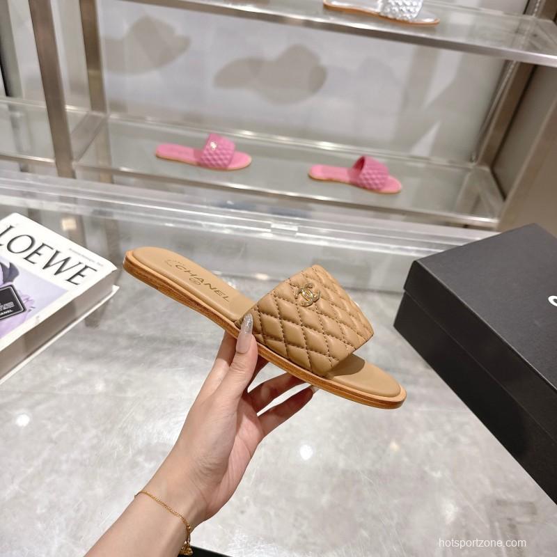 2025 Women Chanel Beige Lambskin Slippers LY00240