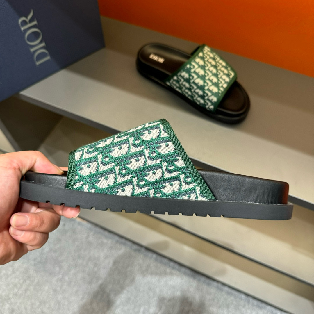 2024 Slippers Dior Green Canvas Slippers MJ00180