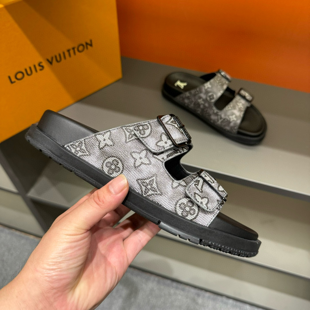 2024 Slippers Louis Vuitton Gray Leather Slippers MJ00210