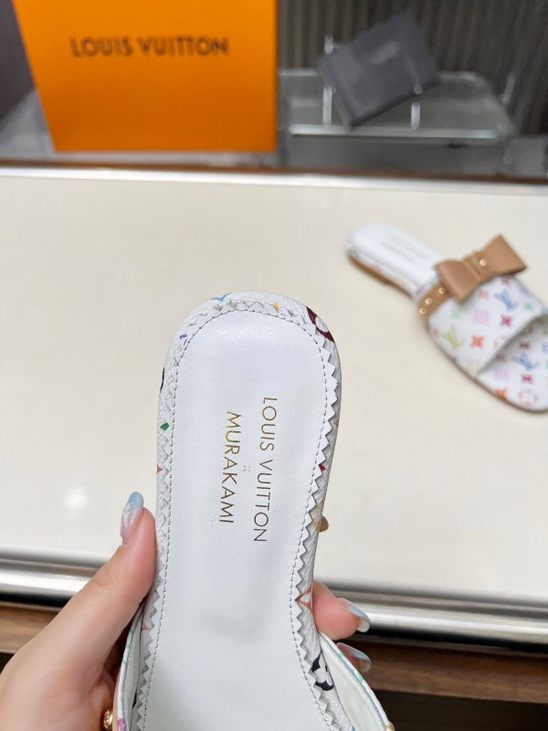 2025 Women Louis Vuitton White Multicolor Leather Slippers Monogram LY00200