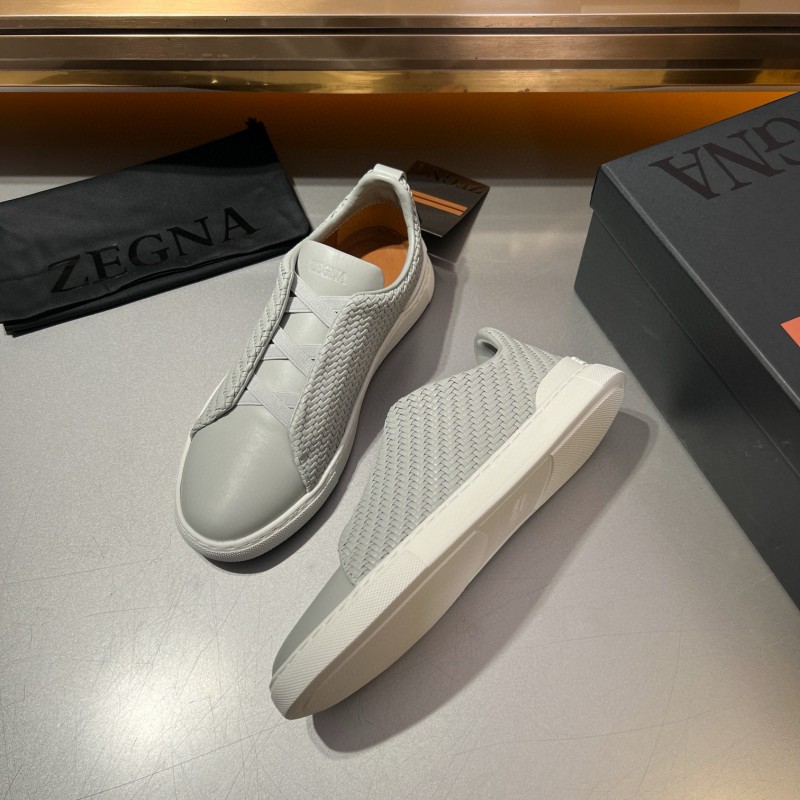 2024 Men Ermenegildo Zegna White Leather Woven Sneakers