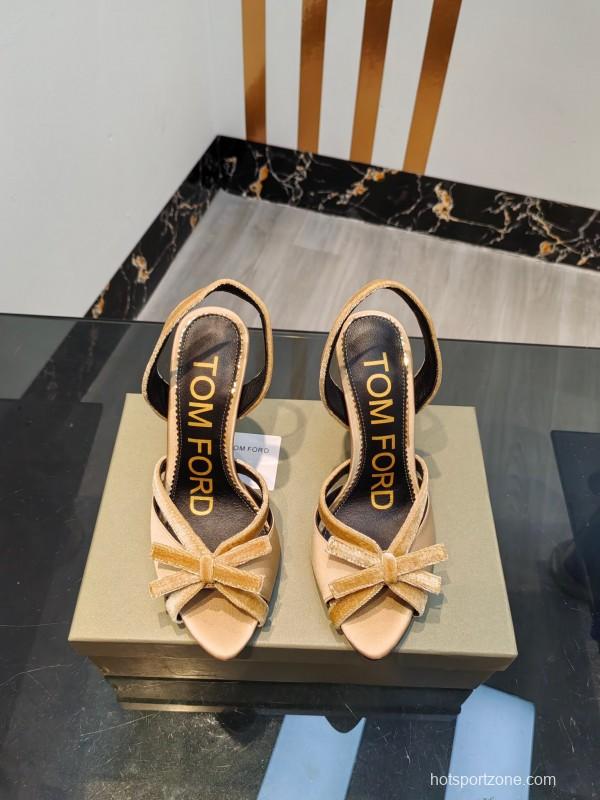 2025 Women TOM FORD Beige Velvet Silk High Heel Slingback Bow KFY00300