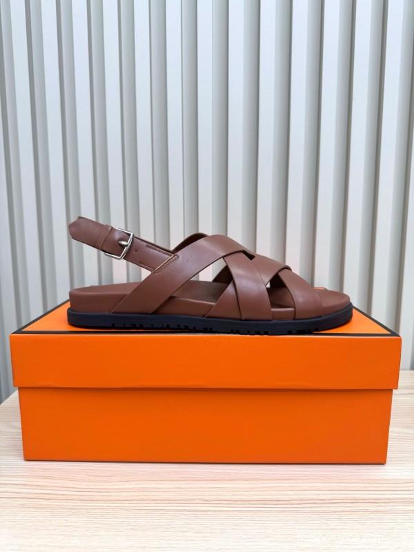 2025 Women Hermès Brown Leather Sandals LY00270
