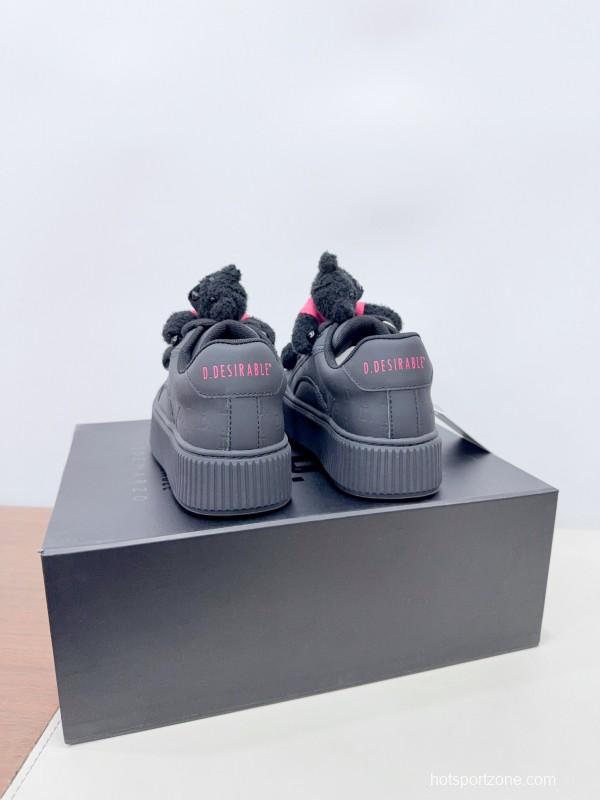 2025 Women 13DE MARZO Black Cow Leather Mesh Casual Shoes 3D Teddy Doll KFY00330