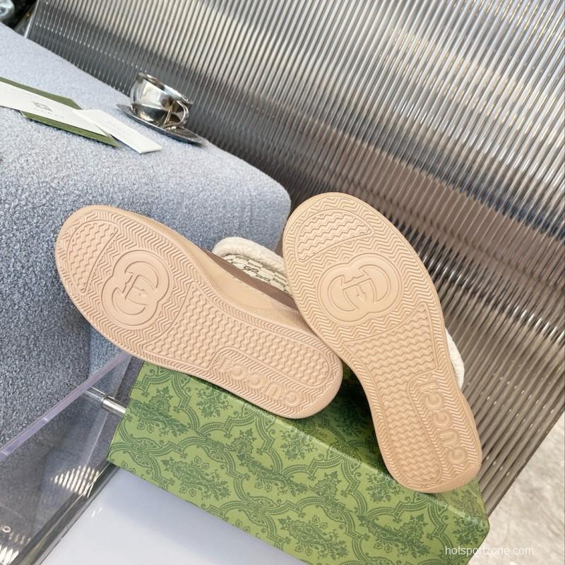 2024 Women Gucci beige brown leather shearling snow boots MJ00420