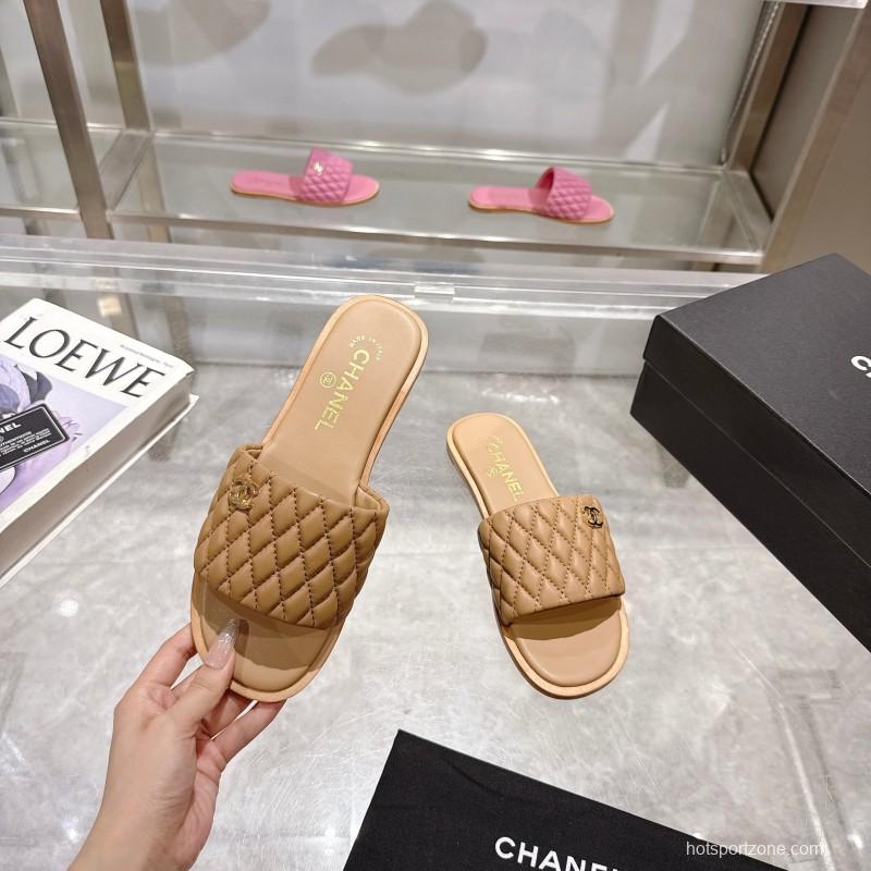 2025 Women Chanel Beige Lambskin Slippers LY00240