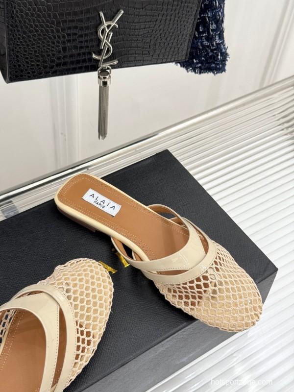 2025 Slippers AlAIA Beige Leather Mesh Slip-on KFY00260