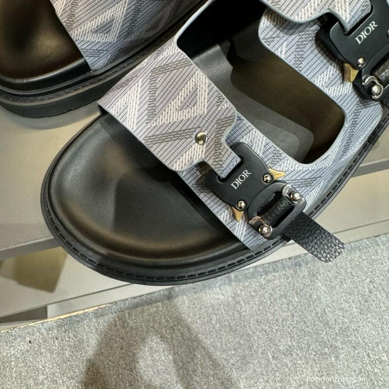 2024 Men Dior Grey Canvas Leather Sandals Buckle