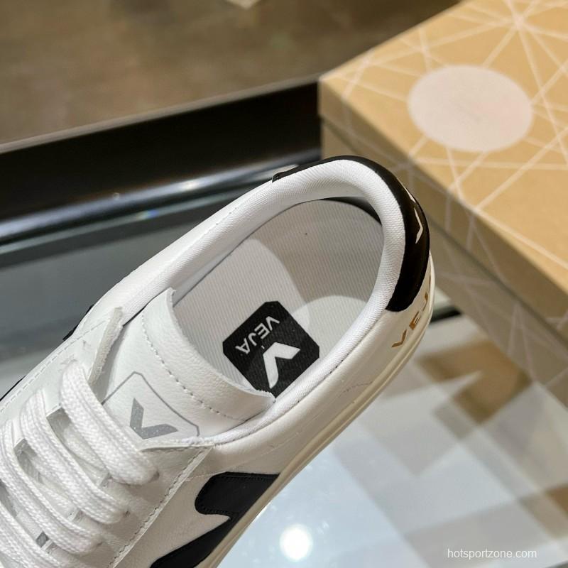 2025 Unisex VEJA White Black Leather Canvas Low Top Vulcanized Sneakers MJ00240