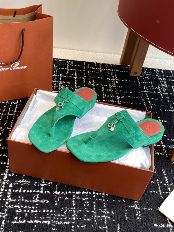 2025 Women Le Parmentier Green Suede Slippers KFY00280
