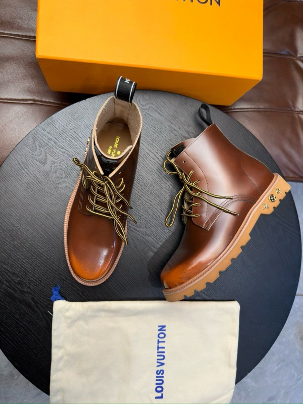 2024 Men Louis Vuitton Brown Calfskin Leather Boots MJ00440