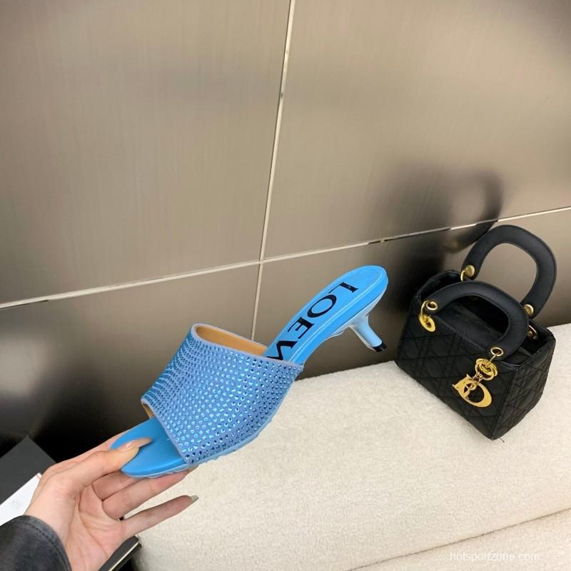 2025 Women Loewe Blue Leather Slide Sandals LY