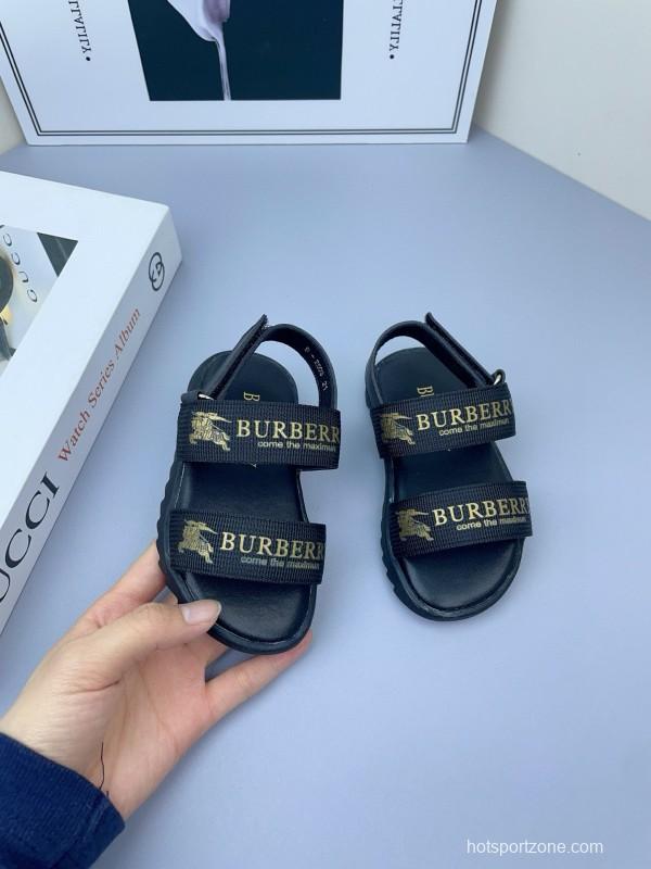 2025 Kids Burberry White Black Leather Sandals