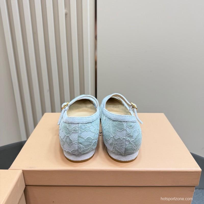 2025 Women Gianvito Rossi Light Blue Lace Leather Mary Jane KFY00260