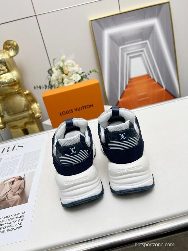 2025 Unisex Louis Vuitton Black White Blue Leather Tech Fabric Sneakers Monogram LY00340