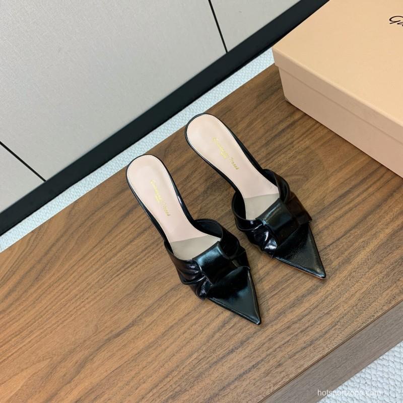 2025 Women Gianvito Rossi Black Leather Pointed High Heel Sandals