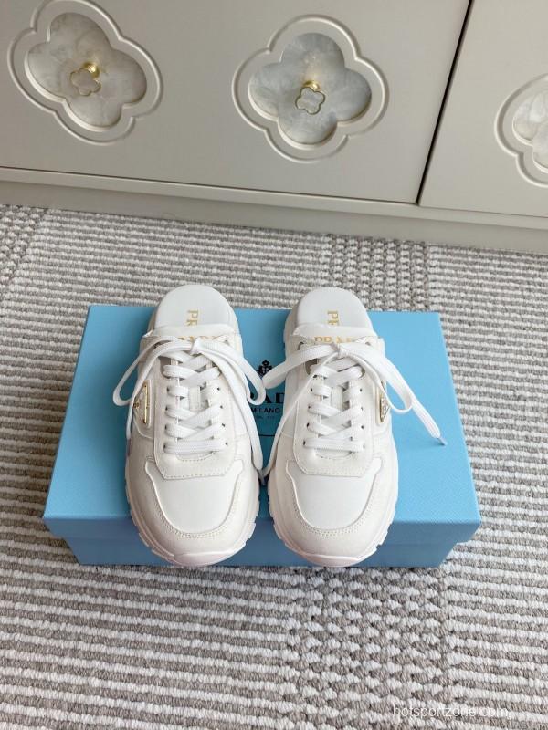 2025 Women Prada White Leather Sneakers LY00290
