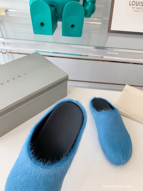 2024 Women Marni Blue Horsehair Slippers