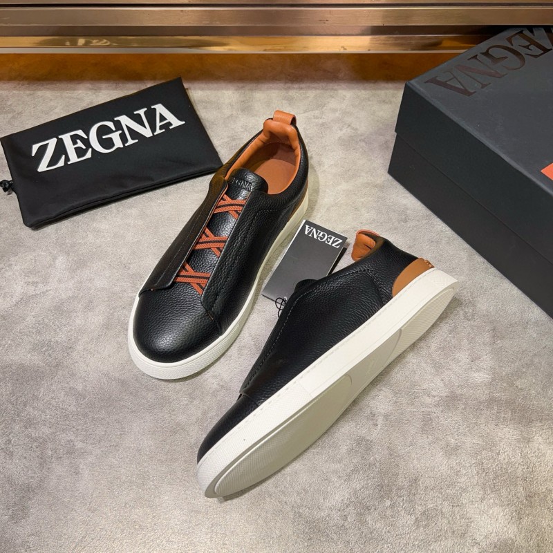 2024 Men Ermenegildo Zegna Black Brown Leather Sneakers MJ00280