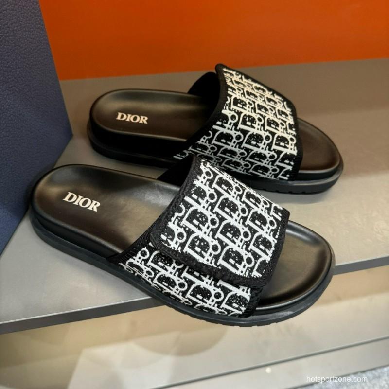 2024 Slippers Dior Black White Canvas Slippers MJ00180