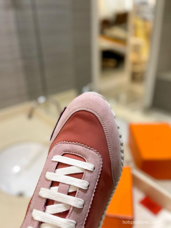 2024 Women Hermès pink beige suede mesh sneakers MJ00320