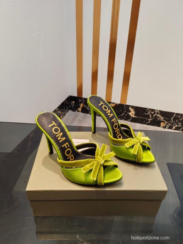 2025 Women TOM FORD Green Velvet High Heel Mules KFY00290