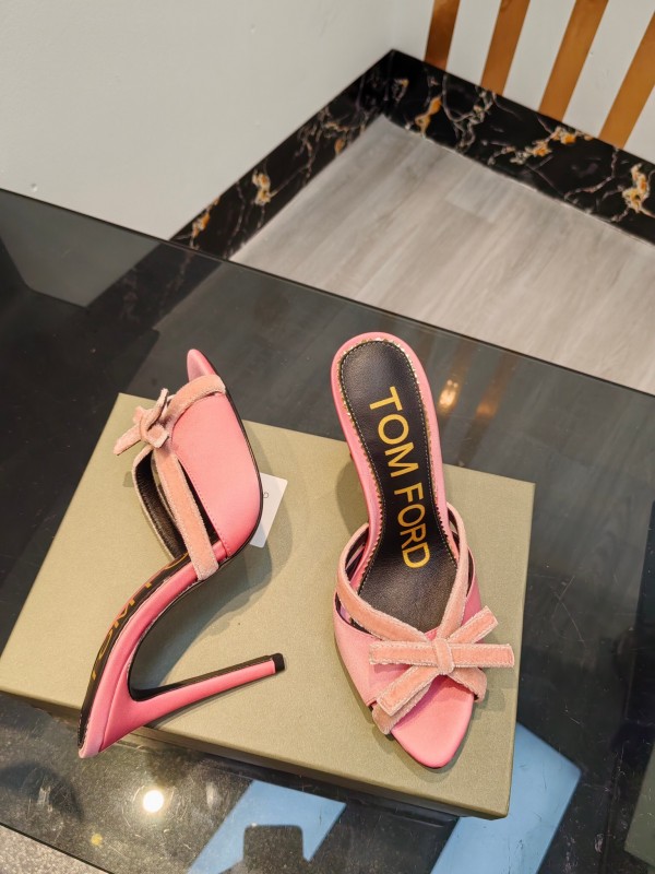 2025 Women TOM FORD Pink Velvet High Heel Backless Sandals KFY00290
