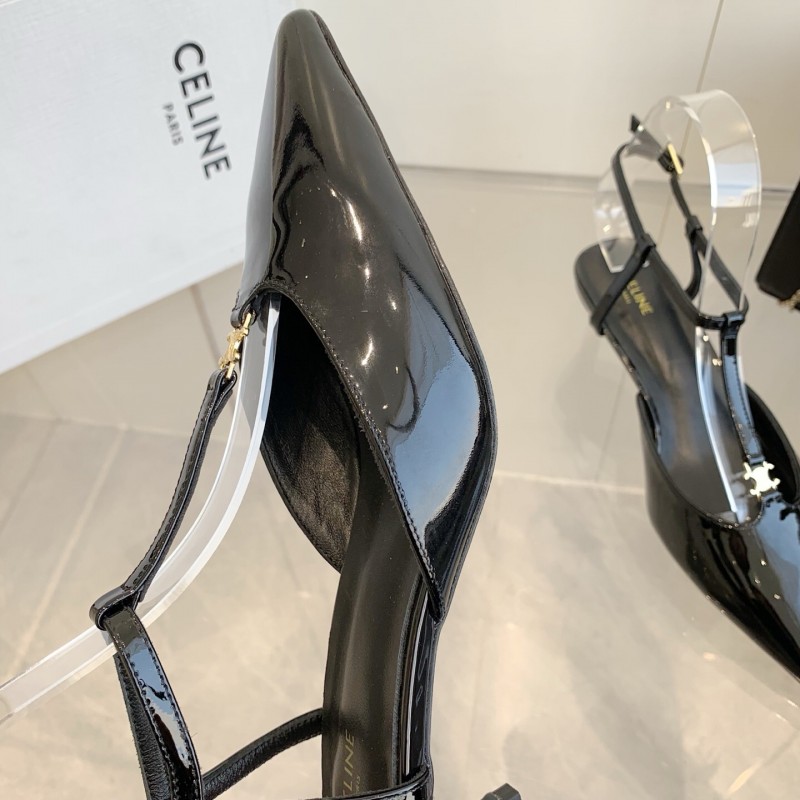 2025 Women Celine Black Patent Leather Slingback TRIOMPHE KFY00300