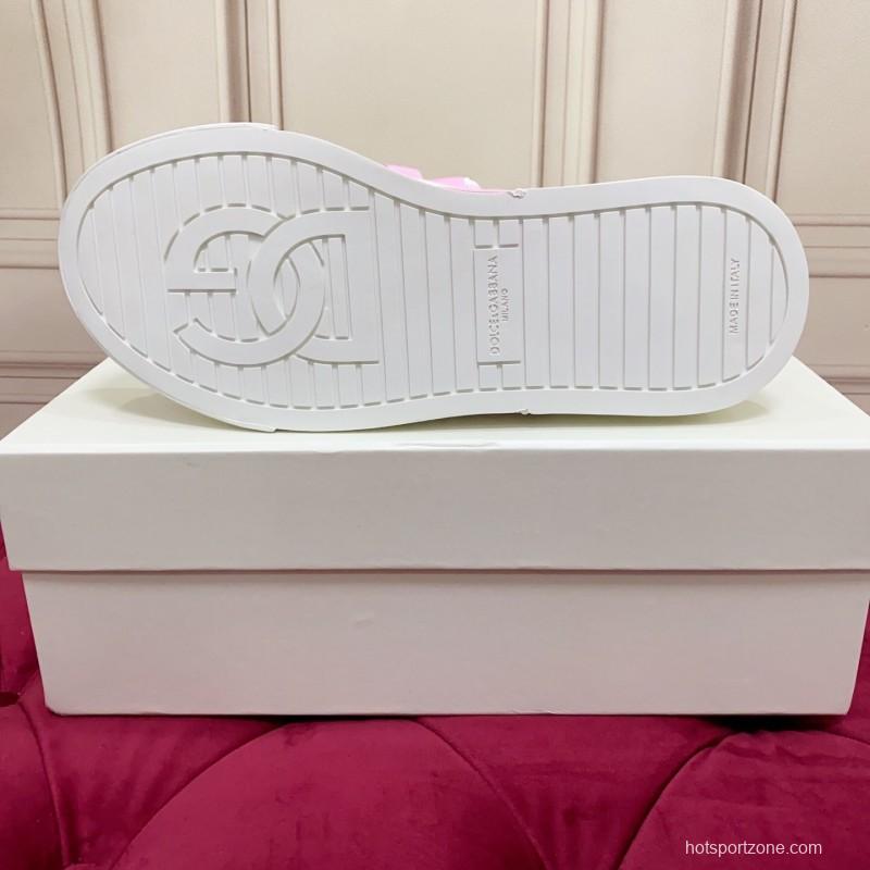 2025 Women Dolce & Gabbana White Pink Leather Mesh Sneakers