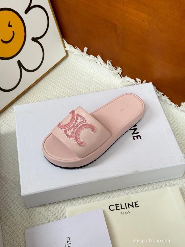 2025 CELINE Pink Leather Slippers