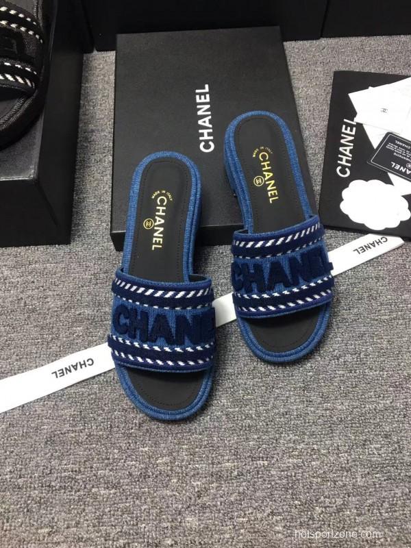 2025 Slippers Chanel Blue Fabric Slippers LY00270