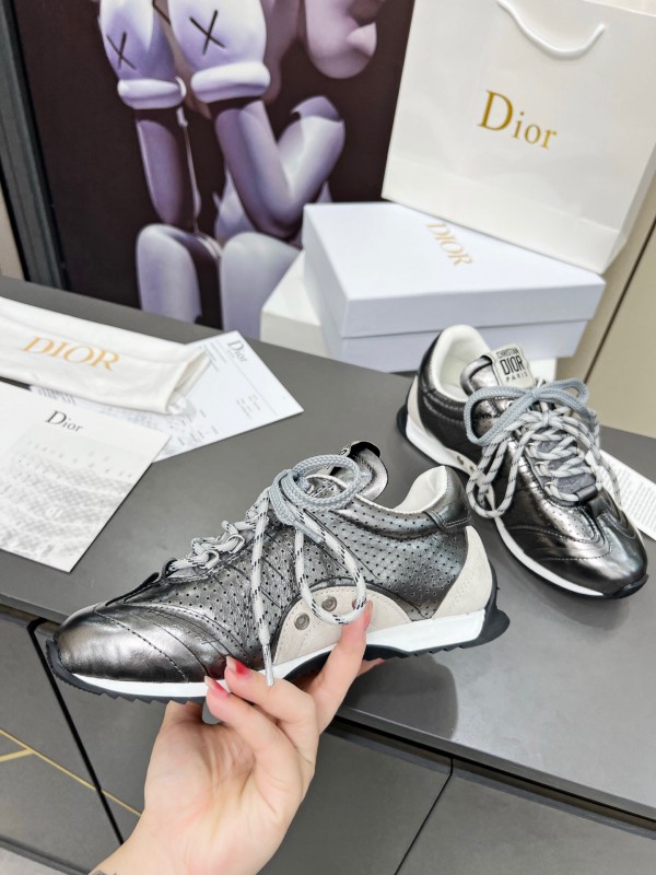 2025 Women Dior Silver Leather Suede Sneakers Christian Dior Paris KFY00310