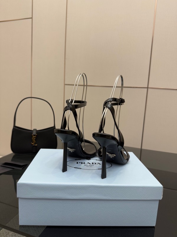 2025 Women Prada Black Leather Heels KFY00290