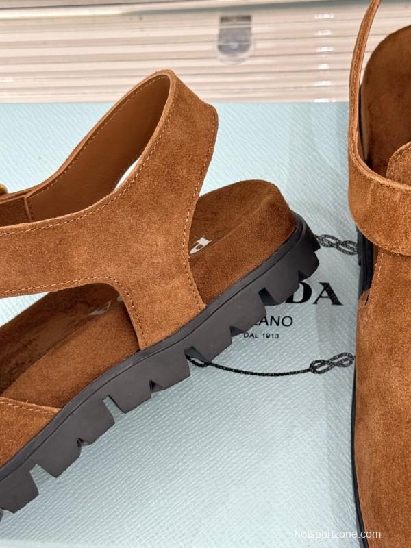 2025 Women Prada Brown Suede Sandals KFY00280