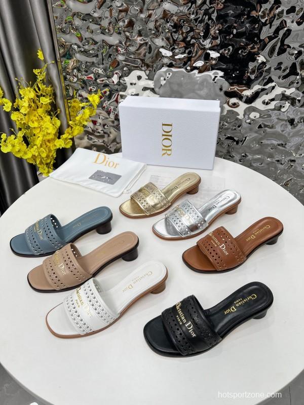 2025 Women Dior Blue Leather Slide Sandals LY00210