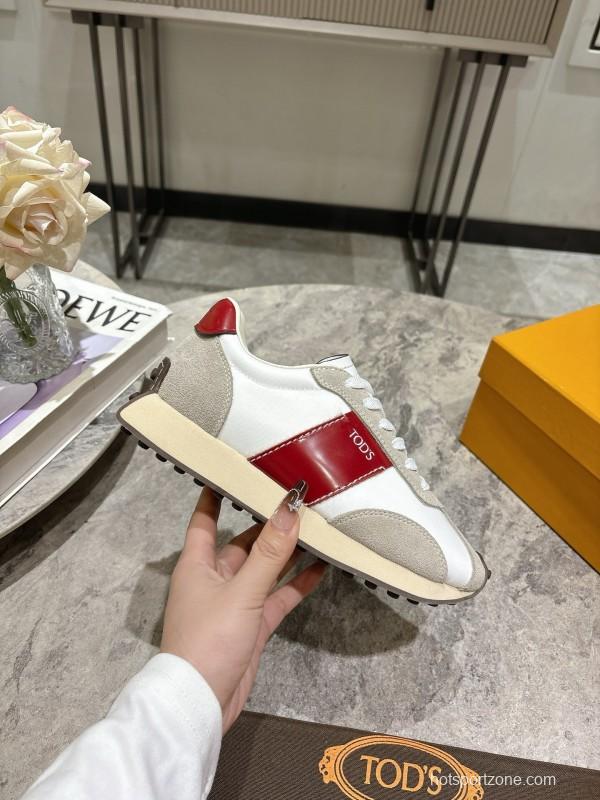 2025 Women TOD'S White Red Leather Suede Sneakers