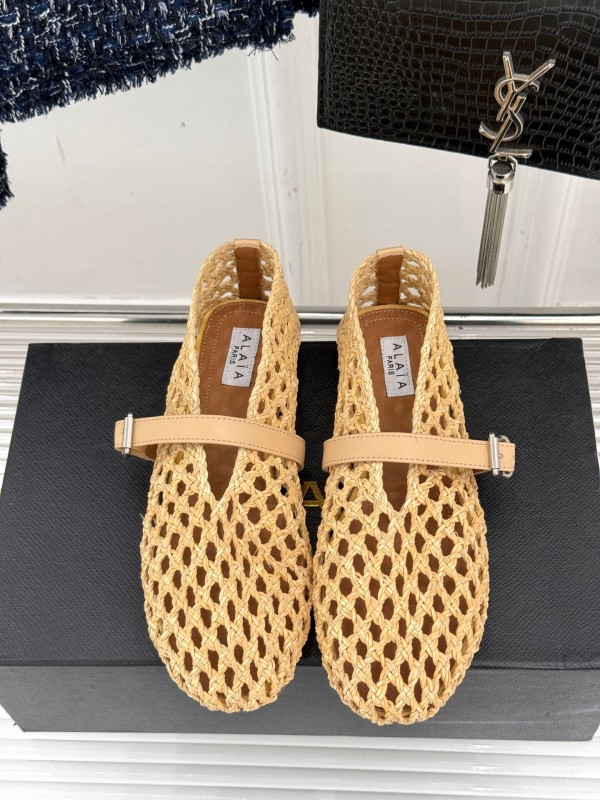 2025 Women AlAIA Beige Woven Leather Mary Jane