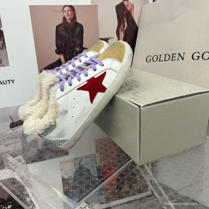 2025 Women GGDB White Red Shearling Leather Sneakers