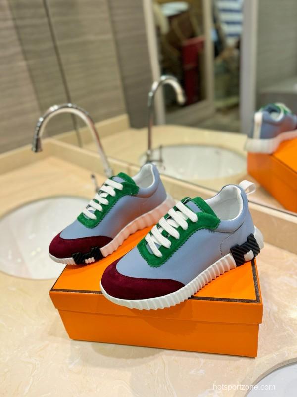 2024 Unisex Hermès White Green Burgundy Imported Silk Suede Casual Sneakers MJ00320