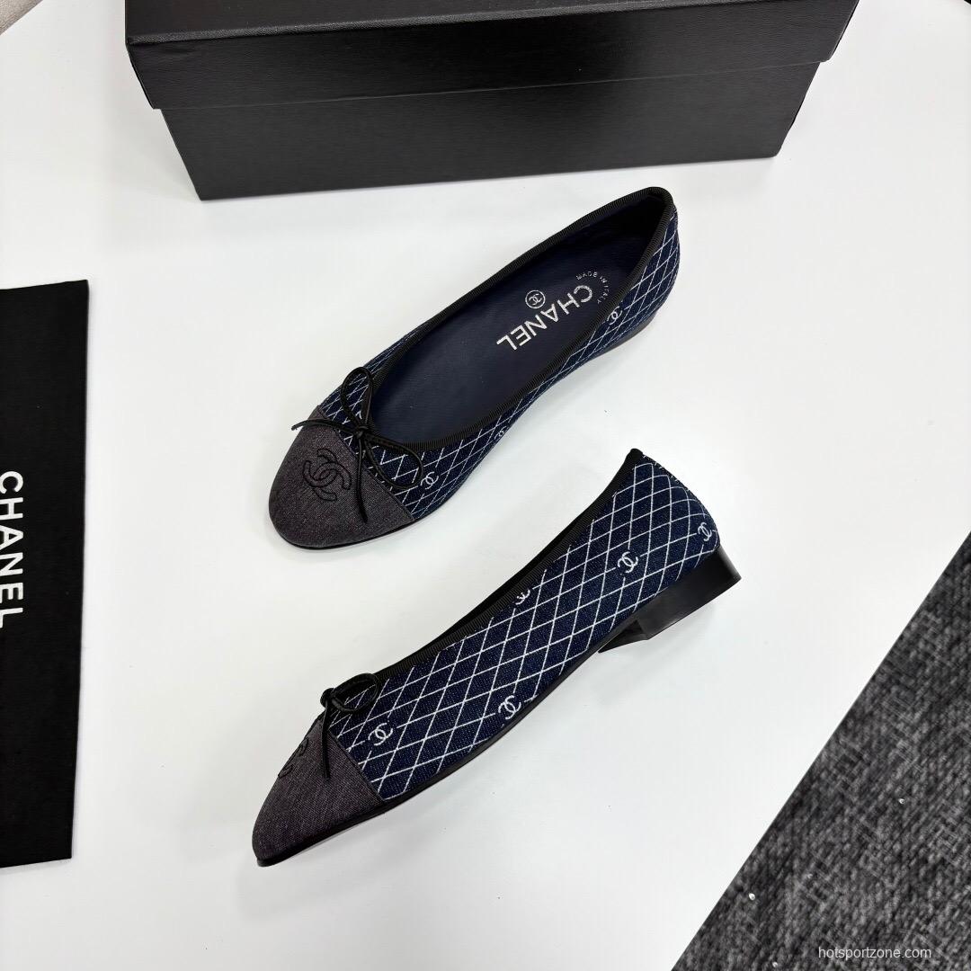 2025 Women Chanel Blue Grey Denim Textile Ballet Flat LY00360
