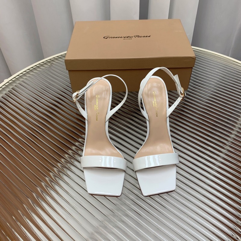2025 Women Gianvito Rossi White Leather High Heel Slingback Sandals