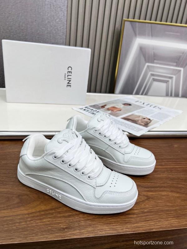 2025 Unisex CELINE White Leather Sneakers KFY00260
