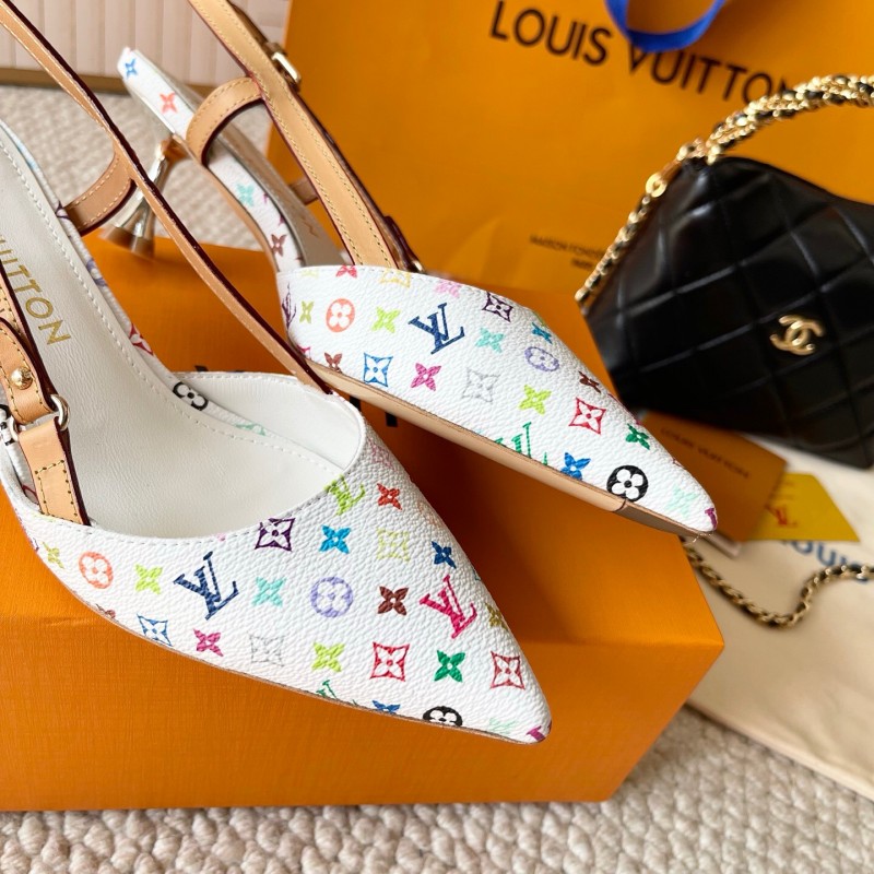 2025 Women Louis Vuitton White Multicolor Leather Slingback Pumps