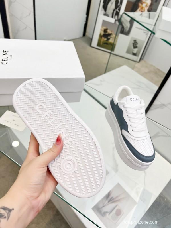 2025 Women Celine White Gray Leather Platform Sneakers LY00360