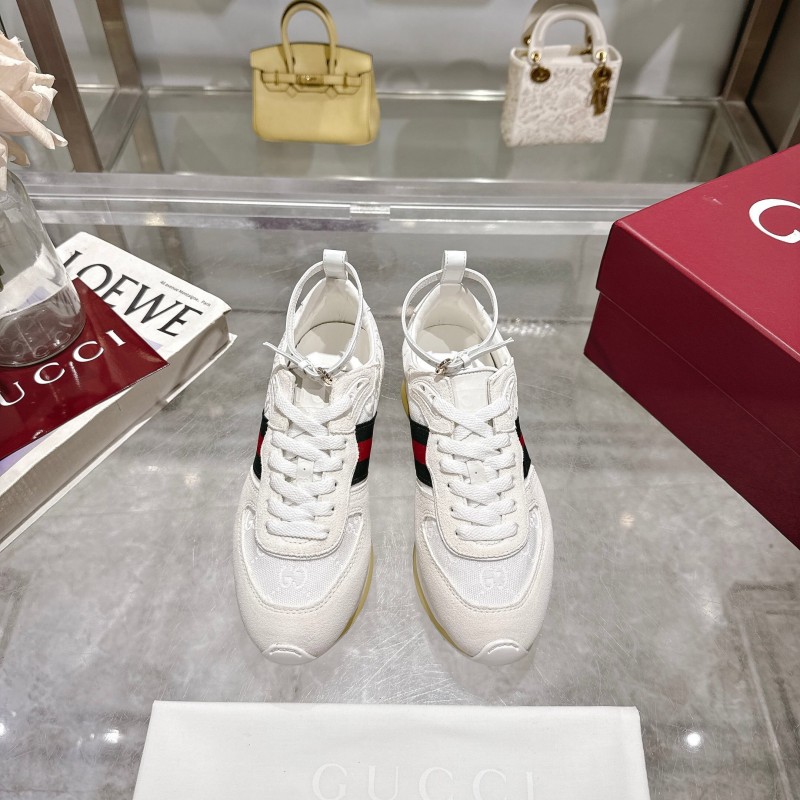 2025 Unisex Gucci White Black Red Fabric Sneakers Detachable Adjustable Ankle Strap LY00340