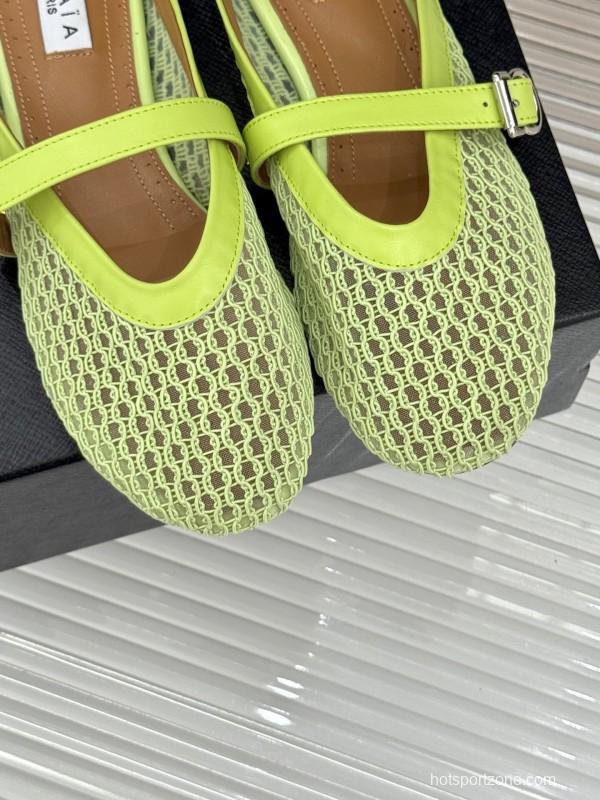 2025 Slippers Unisex AlAIA Light Green Mesh Leather Flat Customize