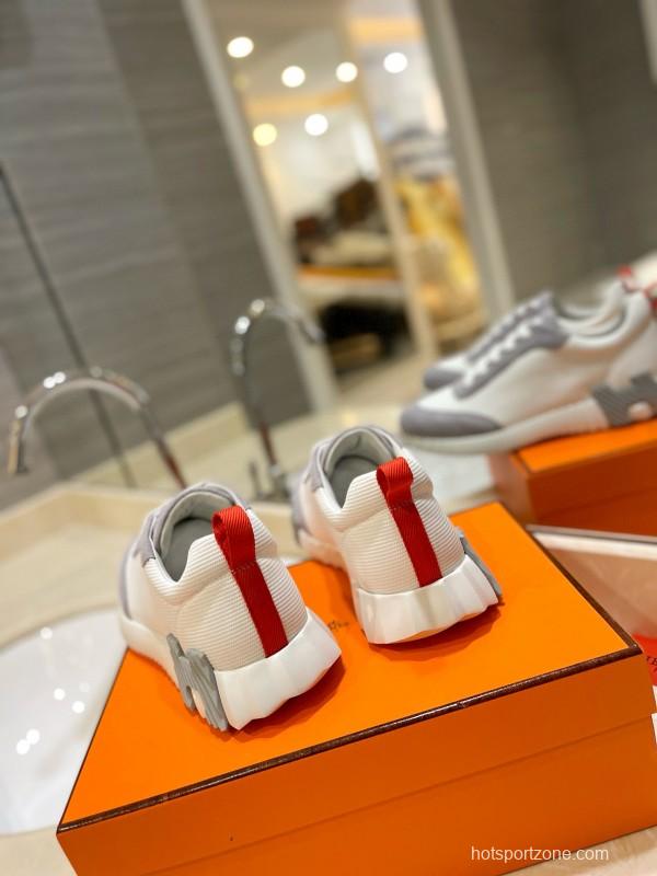 2024 Women Hermès white gray mesh suede sneakers