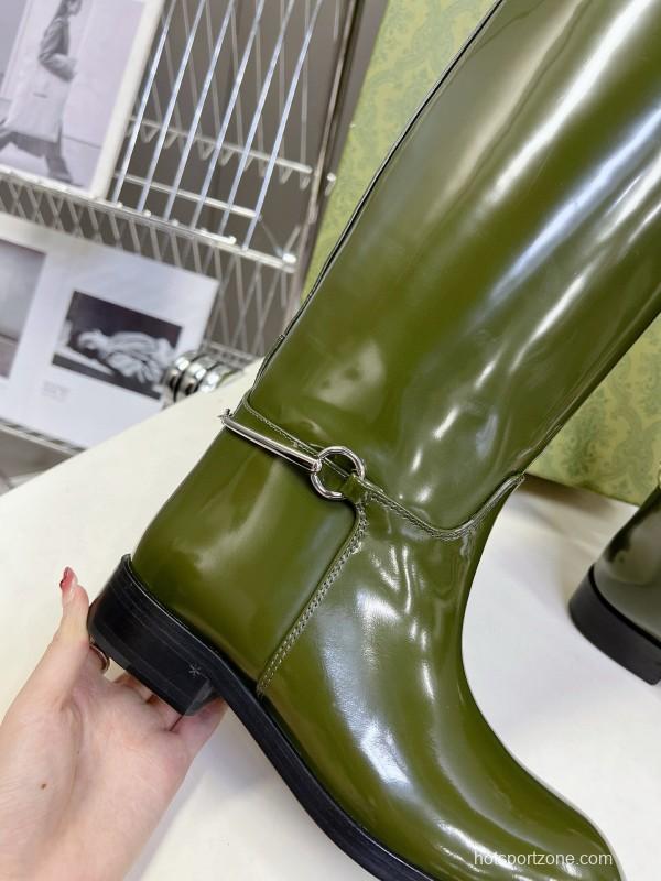 2024 Women Gucci Green Leather Boots Handmade MJ00620